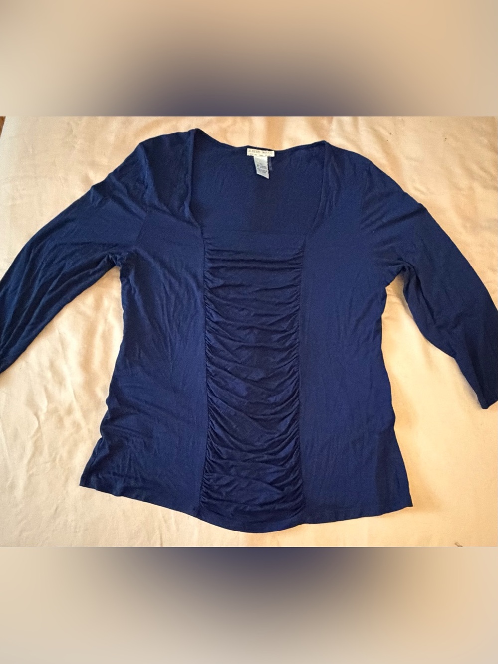 Alberto Makali Navy Ruched Front Long-Sleeve Top